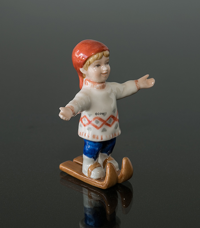 Mini Sommer og Vinterbørn, Dreng på Ski, Royal Copenhagen figur nr. 259