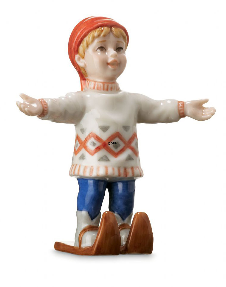 Mini Sommer og Vinterbørn, Dreng på Ski, Royal Copenhagen figur nr. 259