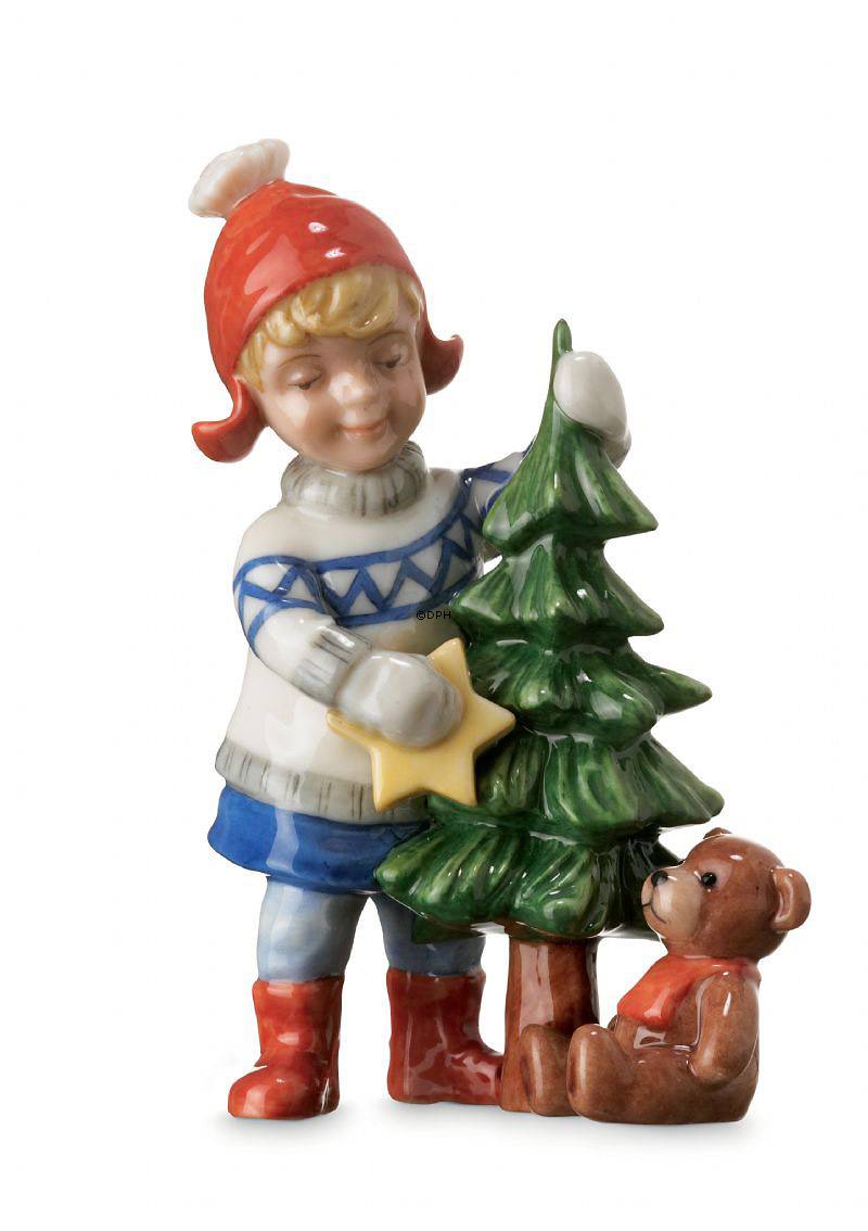 Mini Sommer og Vinterbørn, pige med lille juletræ, Royal Copenhagen figur nr. 264