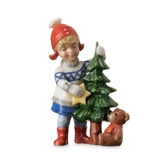 Mädchen mit kleinem Weihnachtsbaum, Mini Sommer und Winter Kinder, Royal Copenhagen Figur Nr. 264