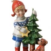 Mini Sommer og Vinterbørn, pige med lille juletræ, Royal Copenhagen figur