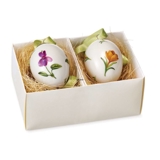 Påskeæg, 2. stk, gul krokus og viol, Royal Copenhagen påskeæg 2007