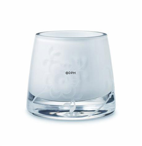 Glas fyrfadsstage med mussel dekoration i relief, opal, Royal Copenhagen nr. 491