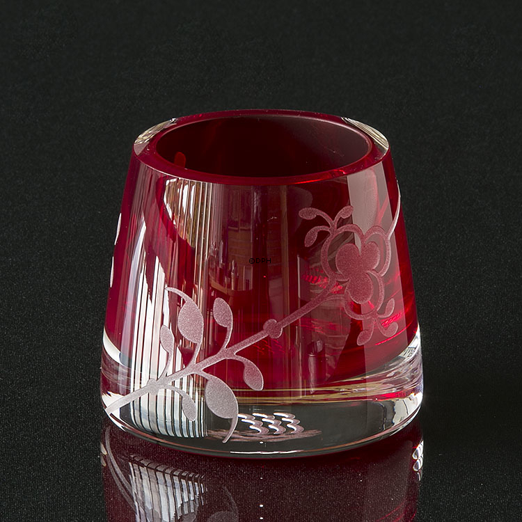 Glas fyrfadsstage med mussel dekoration i relief, rosa, Royal Copenhagen nr. 494