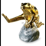 Gold frog sitting on stone, Royal Copenhagen figurine no. 555