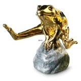 Gold frog sitting on stone, Royal Copenhagen figurine no. 555