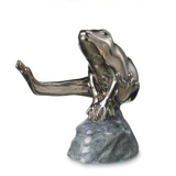 Platin Frosch sitztend auf Stein, Royal Copenhagen Figur Nr. 579