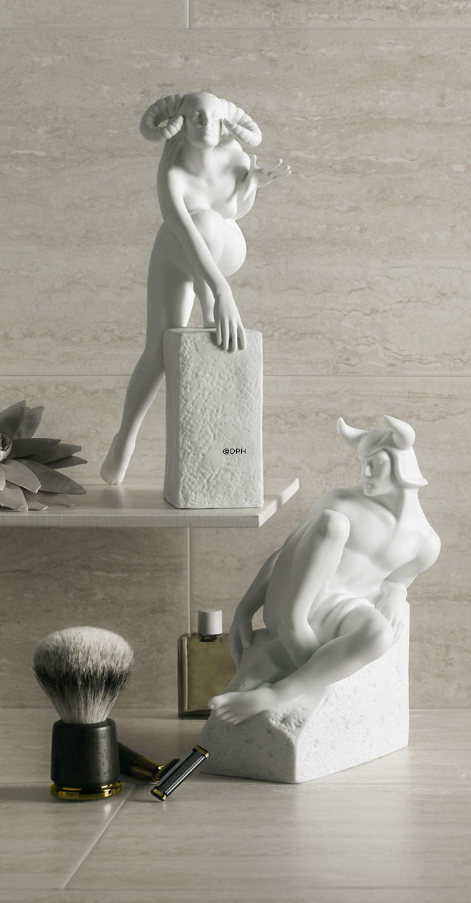 Gammel Stjernetegnsfigur, Tyr (21. april til 21. maj), mand, Royal Copenhagen figur nr. 1249614 (Udgået model)