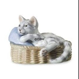 Cat in basket, Royal Copenhagen figurine no. 656