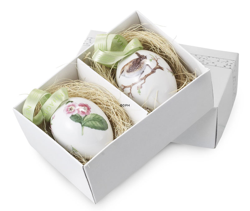 Påskeæg med primula og gærdesmutte, sæt af 2 stk., Royal Copenhagen påskeæg 2010