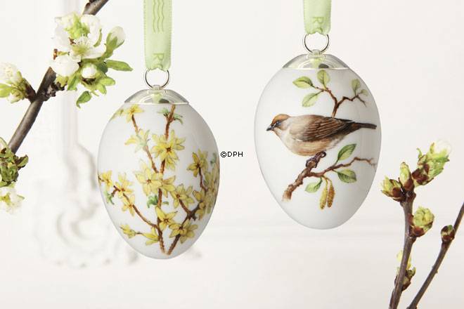 Påskeæg med forsynthia og munk, 2 stk., Royal Copenhagen påskeæg 2011