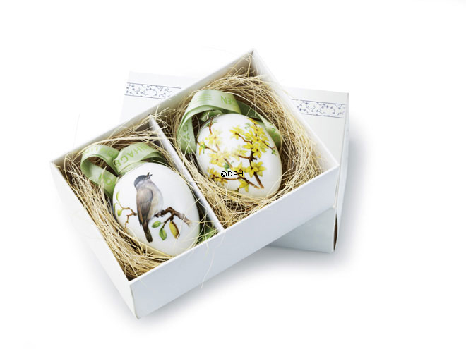 Påskeæg med forsynthia og munk, 2 stk., Royal Copenhagen påskeæg 2011