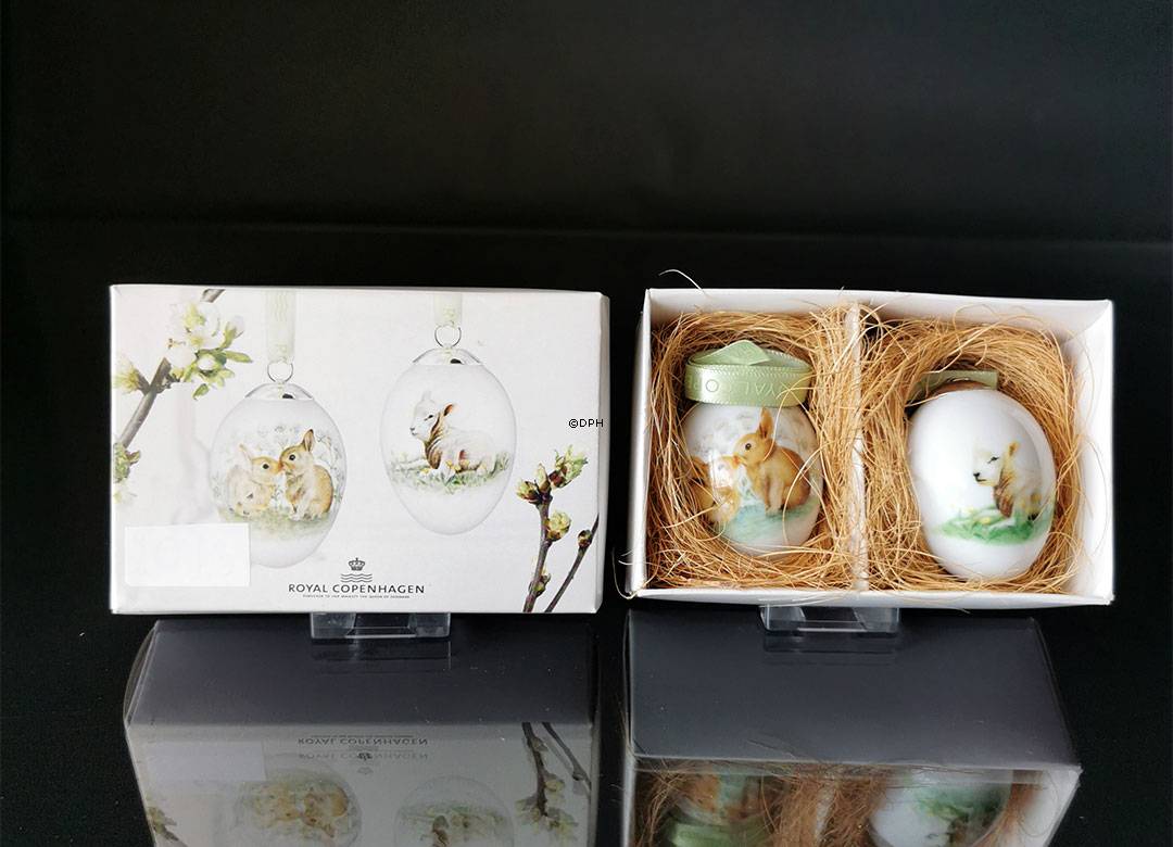 Påskeæg med lam og harekilling, sæt med 2 stk., Royal Copenhagen påskeæg 2013