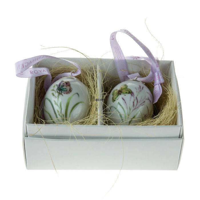 Påskeæg med lilla og gul sommerfugl, 2 stk., Royal Copenhagen påskeæg 2014