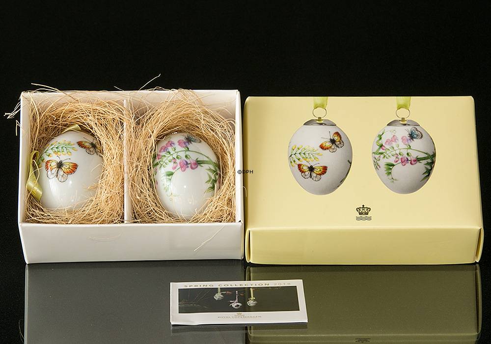 Påskeæg med gule og blå sommerfugle, 2 stk., Royal Copenhagen påskeæg 2018