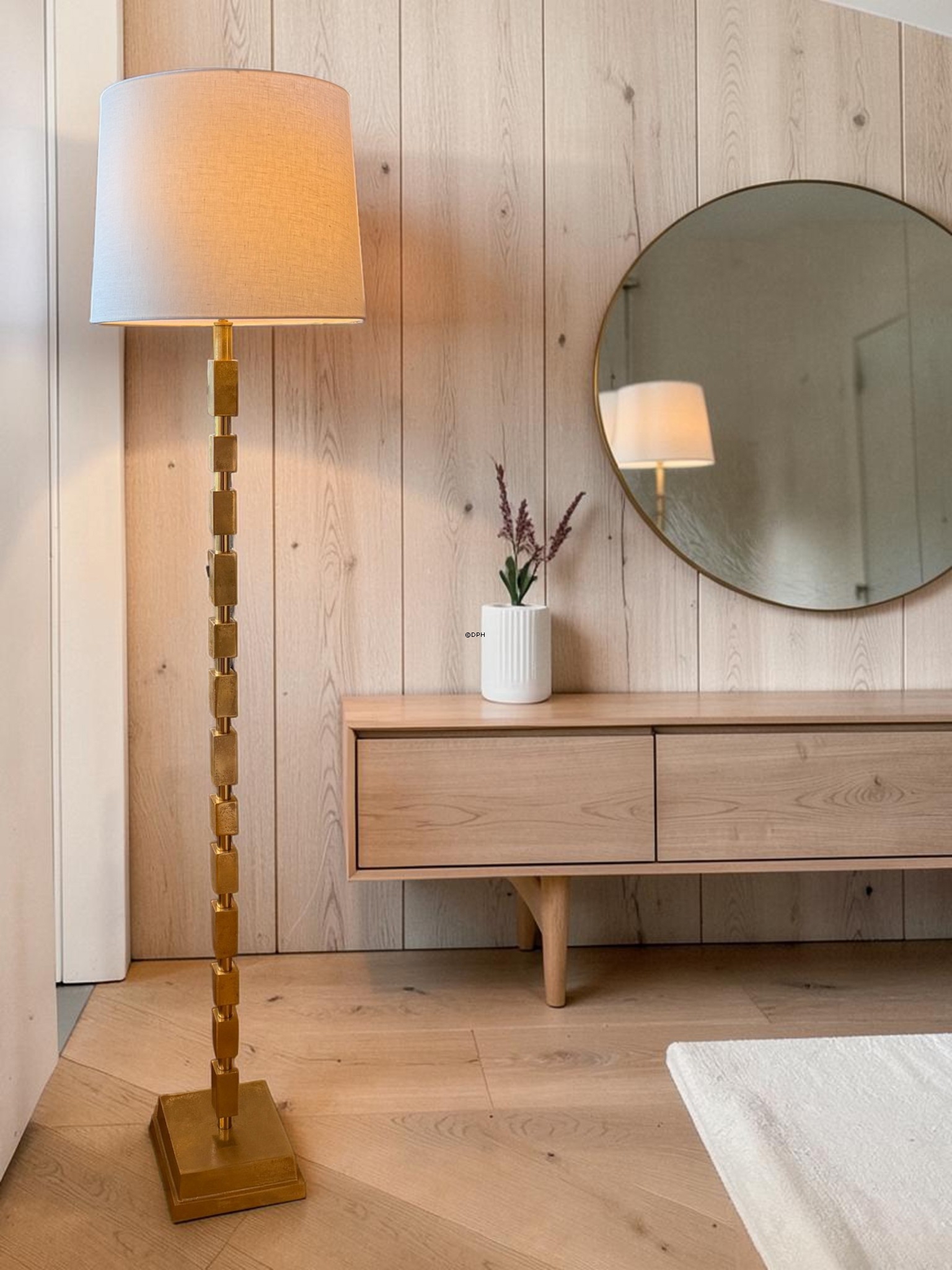 Rund cylinderformet lampeskærm 29 cm i højden, off white hørstof