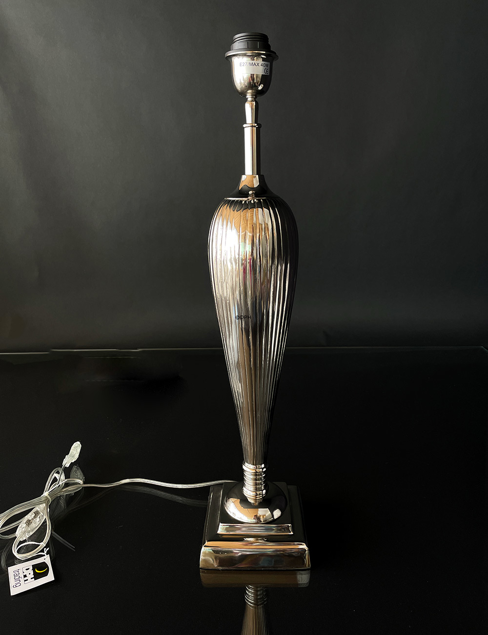 Bordlampe blank nikkel finish (sølv) uden skærm, 62 cm