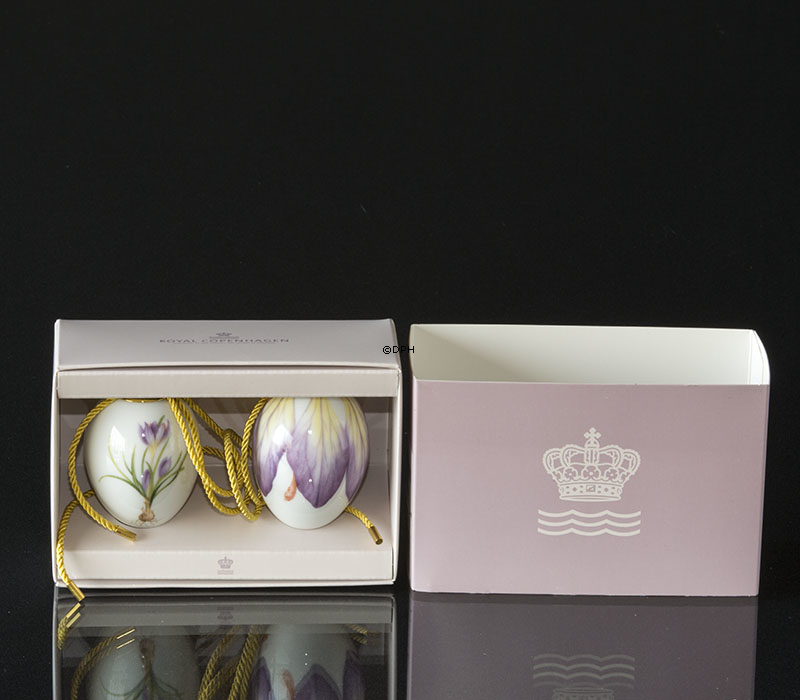 Påskeæg med lilla krokus og krokus blade, 2 stk., Royal Copenhagen påskeæg 2022