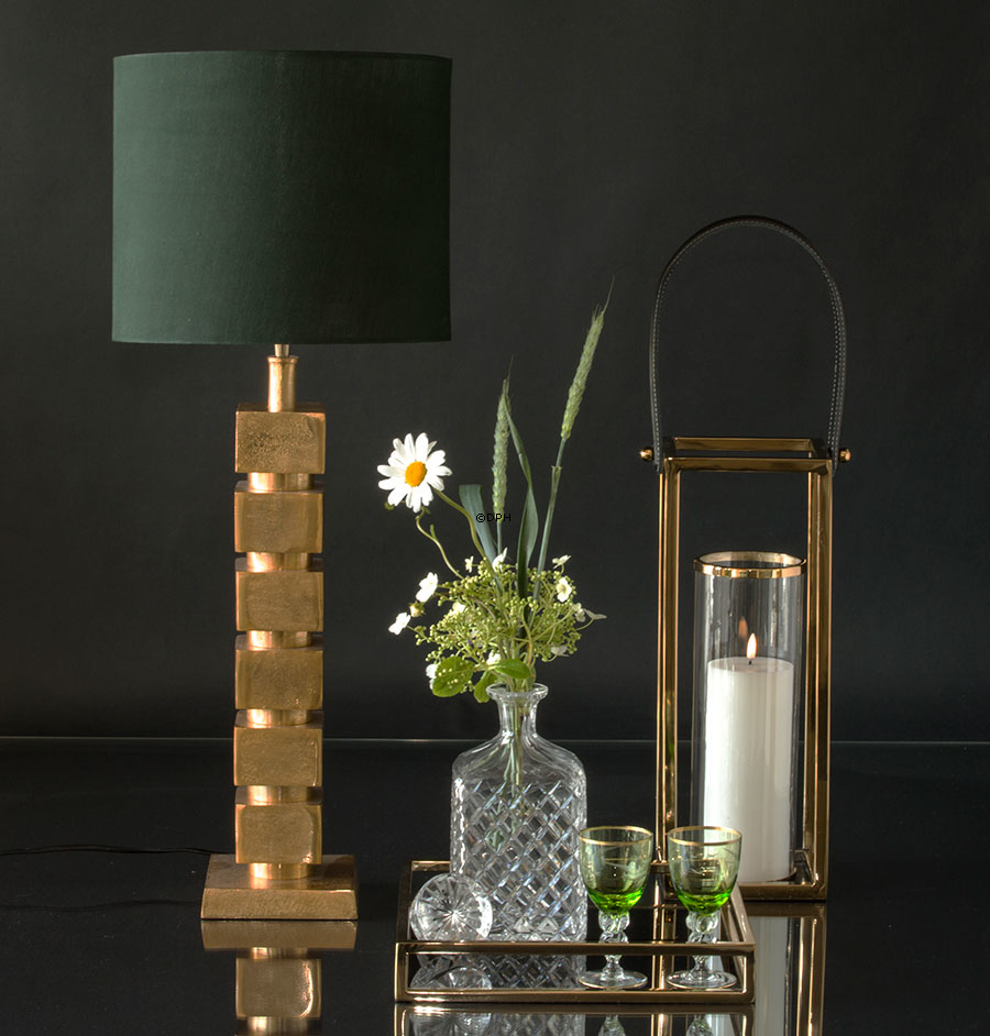 Bordlampe messing finish, rustik look, med firkanter uden skærm