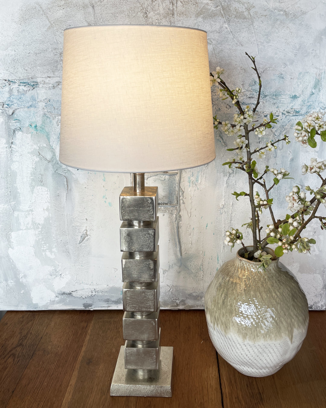 Rund cylinderformet lampeskærm 26 cm i højden, off white hørstof