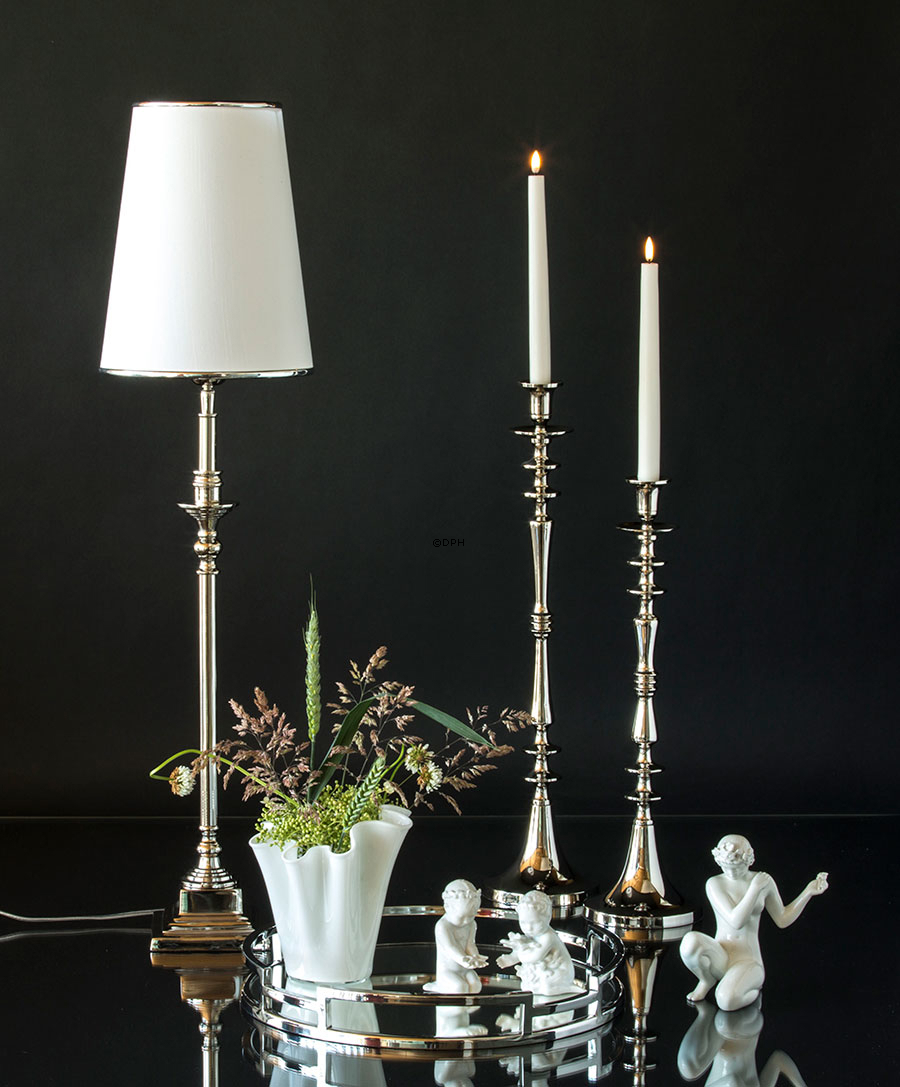 Lysestage blank nikkel/sølv finish 48 cm, lille