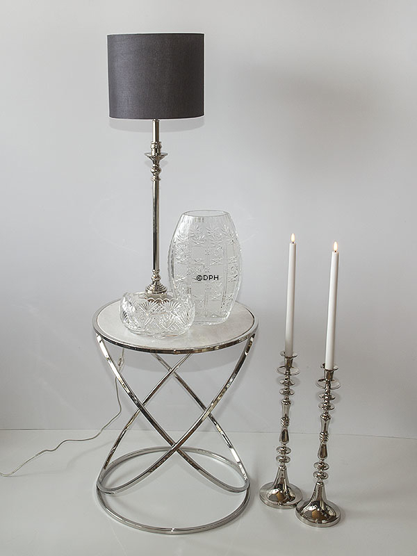 Lysestage blank nikkel/sølv finish 48 cm, lille