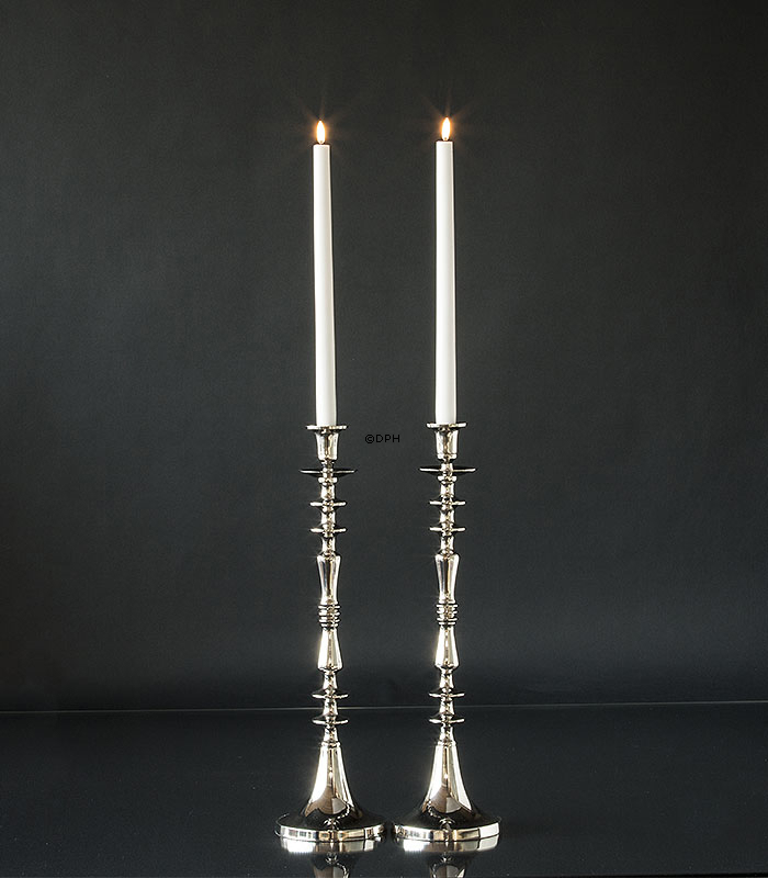 Lysestage blank nikkel/sølv finish 48 cm, lille