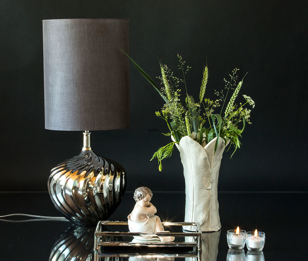 Bordlampe nikkel/sølv finish uden skærm, 34 cm