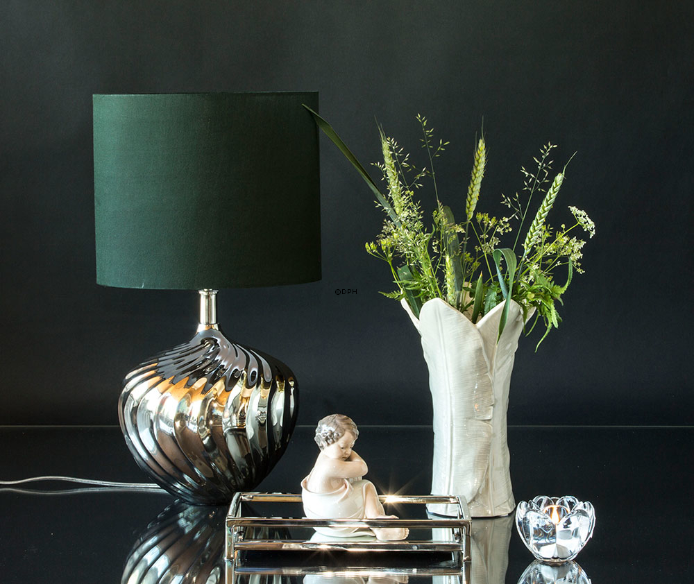 Bordlampe nikkel/sølv finish uden skærm, 34 cm