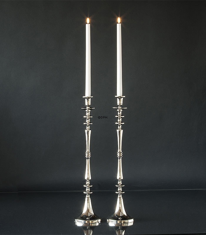 Lysestage blank sølv finish 57 cm, stor