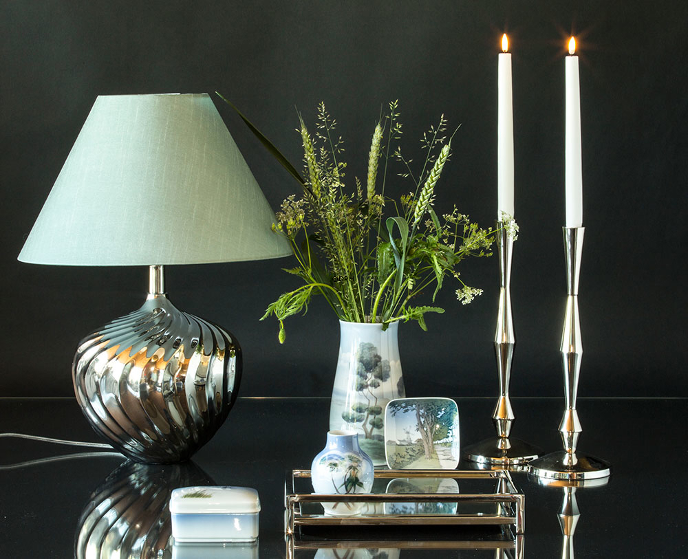 Lysestage blank nikkel/sølv finish 34 cm