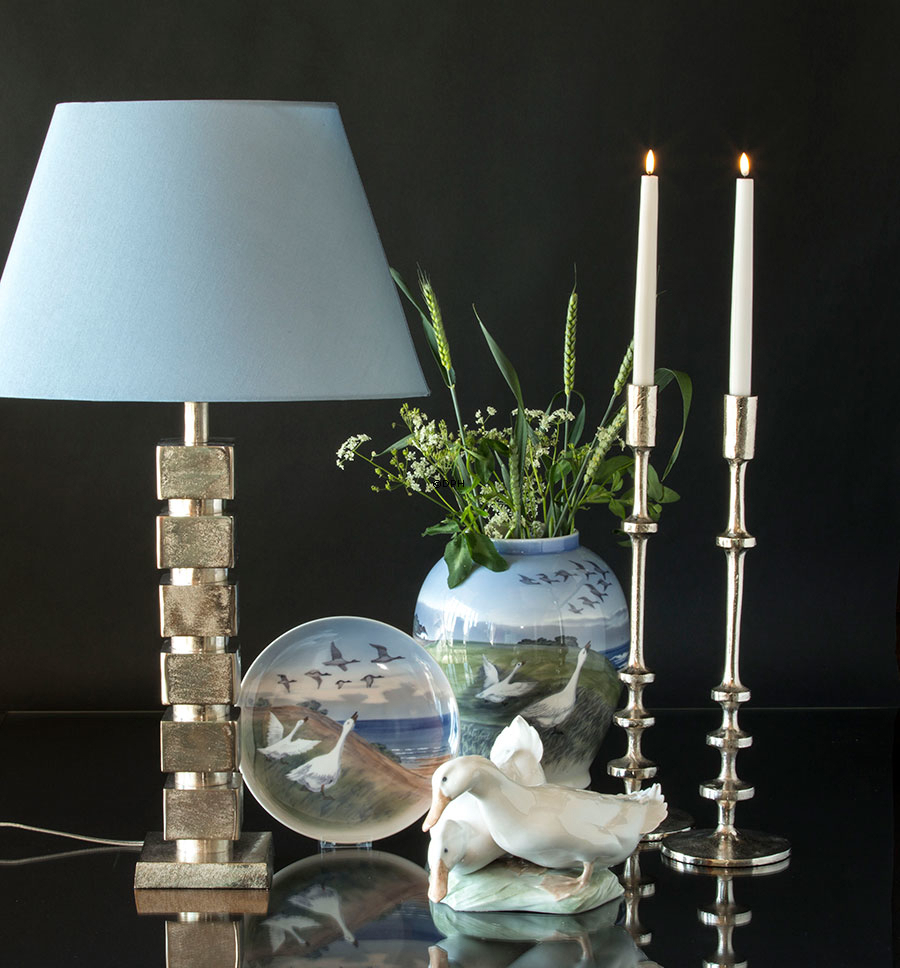 Lysestage, nikkel/rustik sølv lookl 55 cm, stor