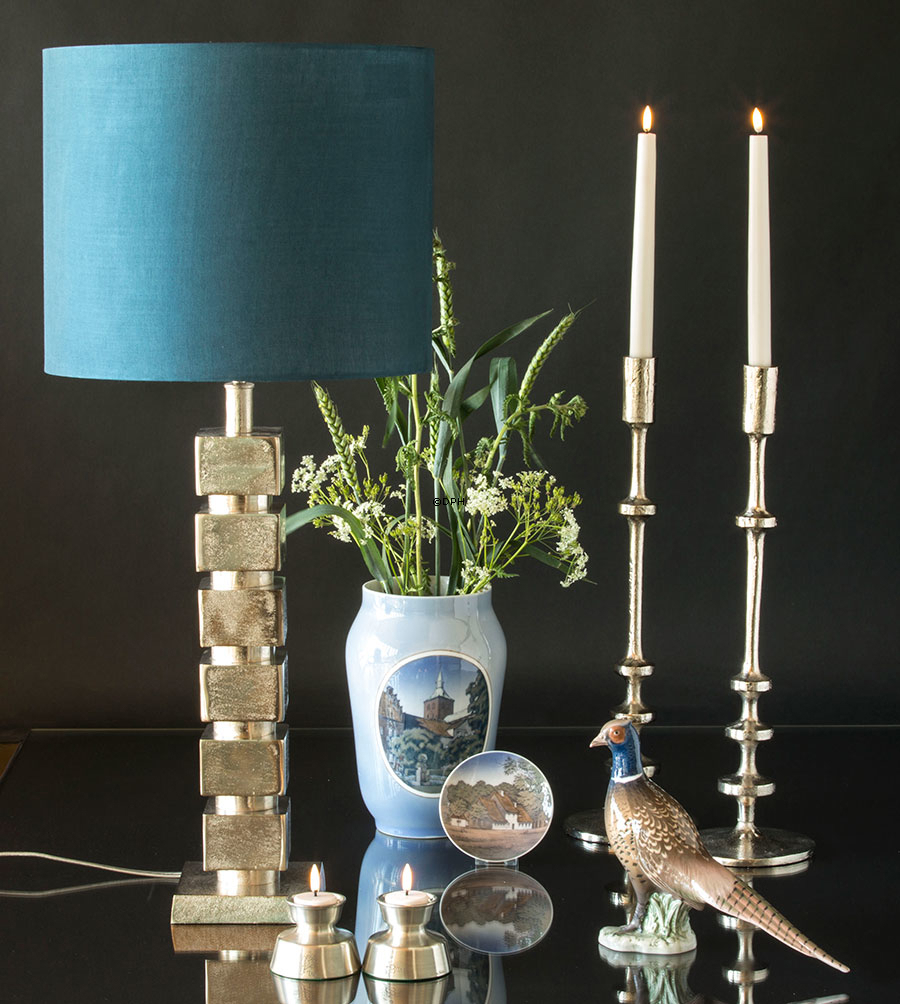 Lysestage, nikkel/rustik sølv lookl 55 cm, stor