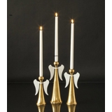 3 Lysestager i messingfinish, engle
