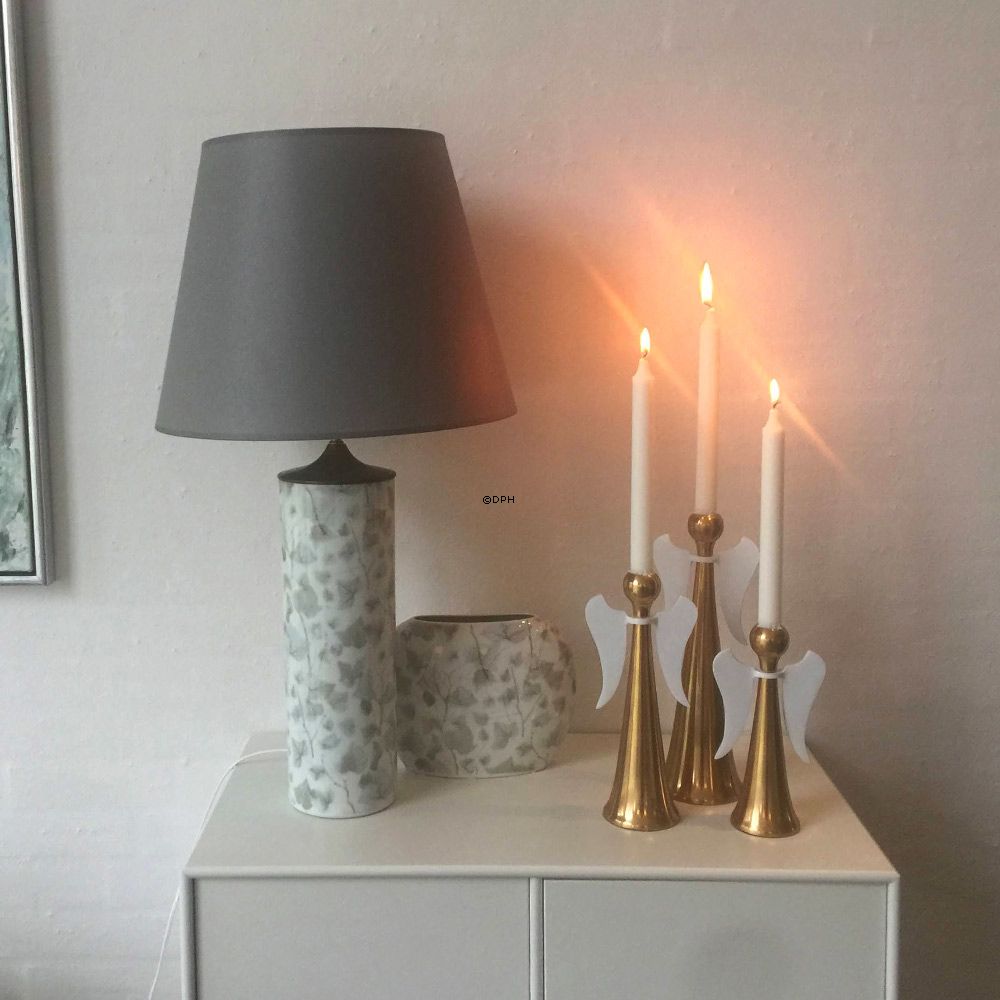 3 Lysestager i messingfinish, engle