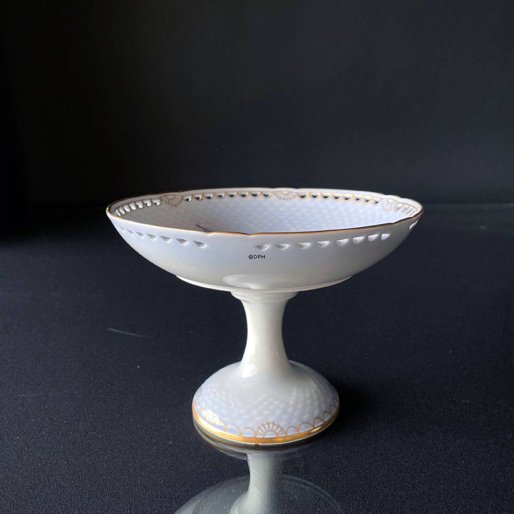 Mågestel med guld og gennenbrudt kant, skål på fod / opsats, Meget sjælden