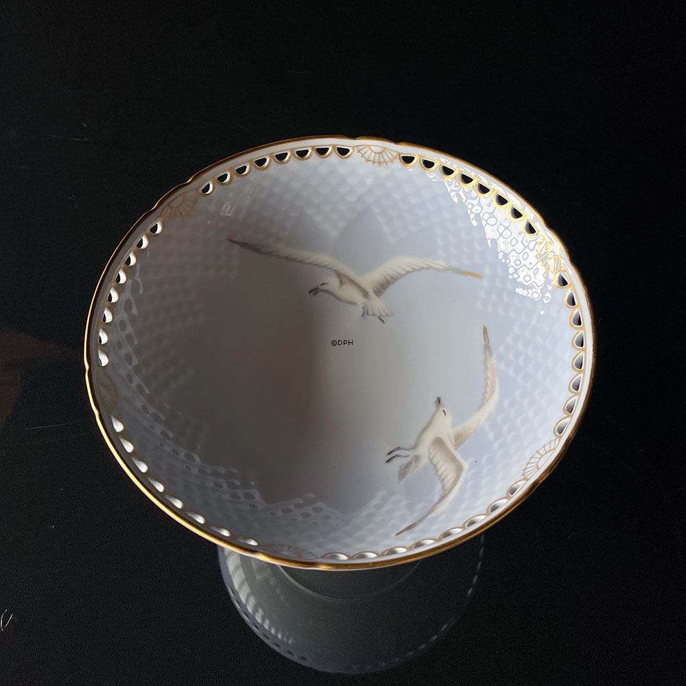 Mågestel med guld og gennenbrudt kant, skål på fod / opsats, Meget sjælden