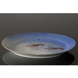 Måge med guld, ovalt fad, stort, med krebs, Bing & Grøndahl - Royal Copenhagen 39cm