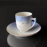 Mågestel med guld, espresso kop med underkop nr. 106 eller 461, indhold 7,5 cl, Kop Ø 5,8 cm H. 6cm