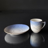 Mågestel med guld, espresso kop med underkop nr. 106 eller 461, indhold 7,5 cl, Kop Ø 5,8 cm H. 6cm