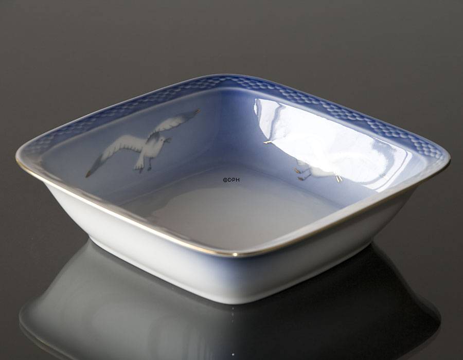 Mågestel med guld, firkantet salatskål nr. 576 eller 229, 20cm