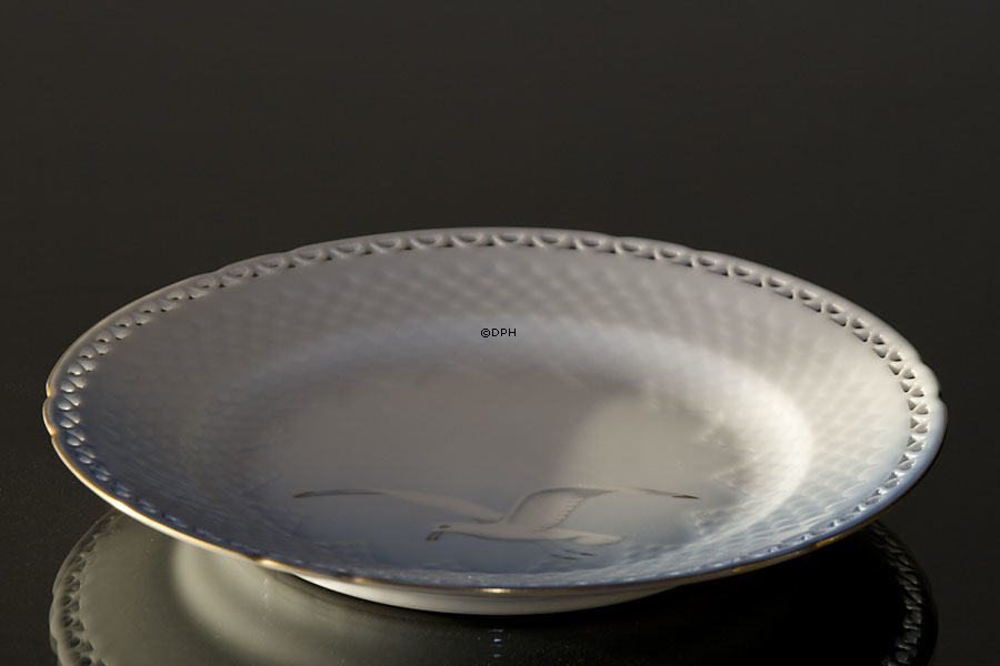 Måge med guld, flad tallerken 21 cm med blondekant, Bing & Grøndahl - Royal Copenhagen