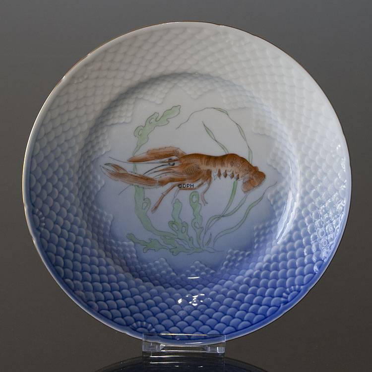 Måge med guld, fiske tallerken med forskellige motiver, Bing & Grøndahl - Royal Copenhagen 21cm