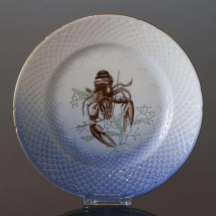 Måge med guld, fiske tallerken med forskellige motiver, Bing & Grøndahl - Royal Copenhagen 21cm