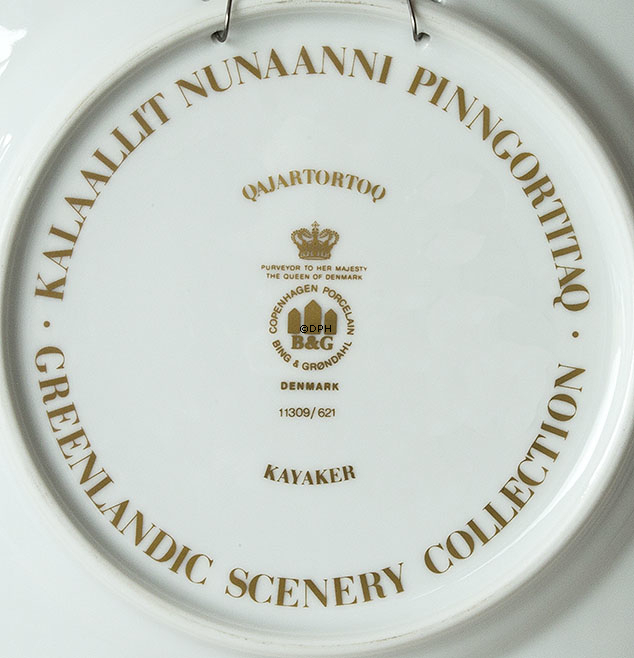 Mågestel med guld, med grønlandsk motiv,  flad tallerken, Bing & Grøndahl 25cm