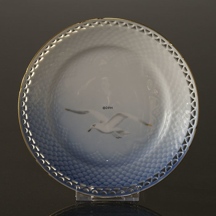 Måge med guld, flad tallerken med blondekant, Bing & Grøndahl - Royal Copenhagen