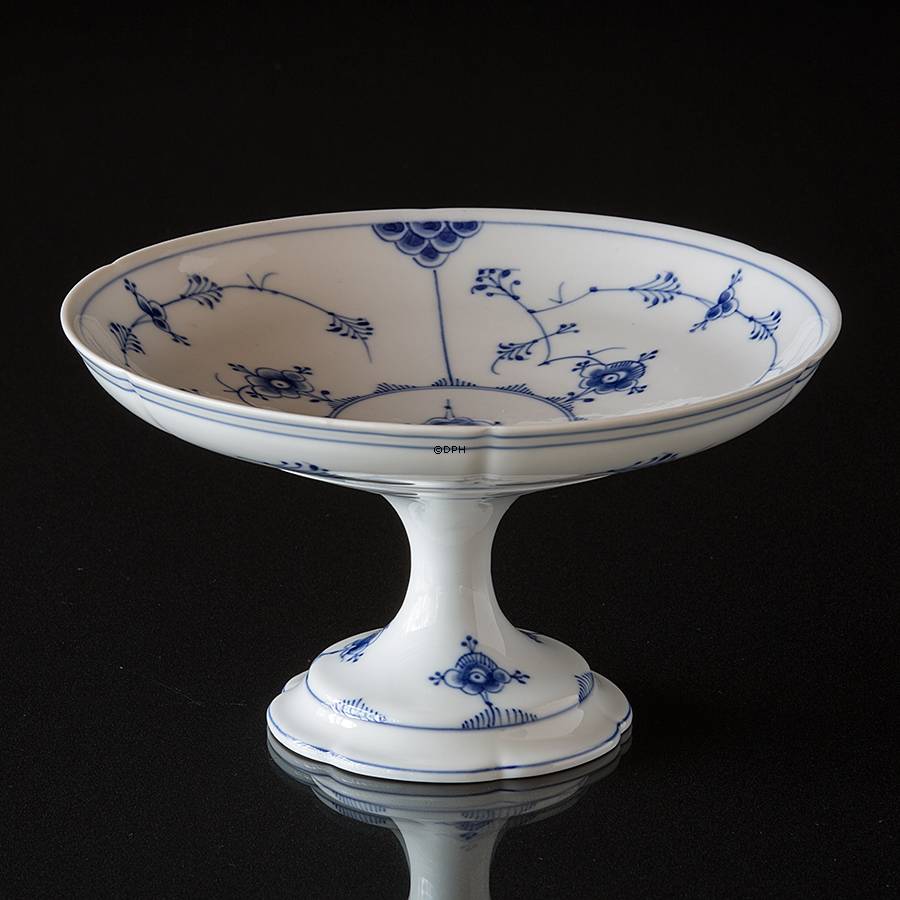 Blåmalet kagefad på fod, Musselmalet Bing & Grøndahl ø23cm