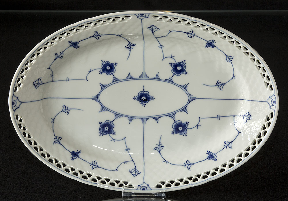 Blåmalet Ovalt Fad 34 cm helblonde, Musselmalet Bing & Grøndahl
