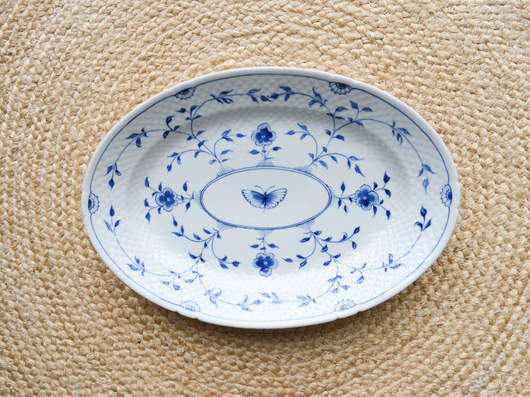 Sommerfuglestel ovalt fad, stort 40 cm, Bing & Grøndahl nr. 15, 315 eller 375
