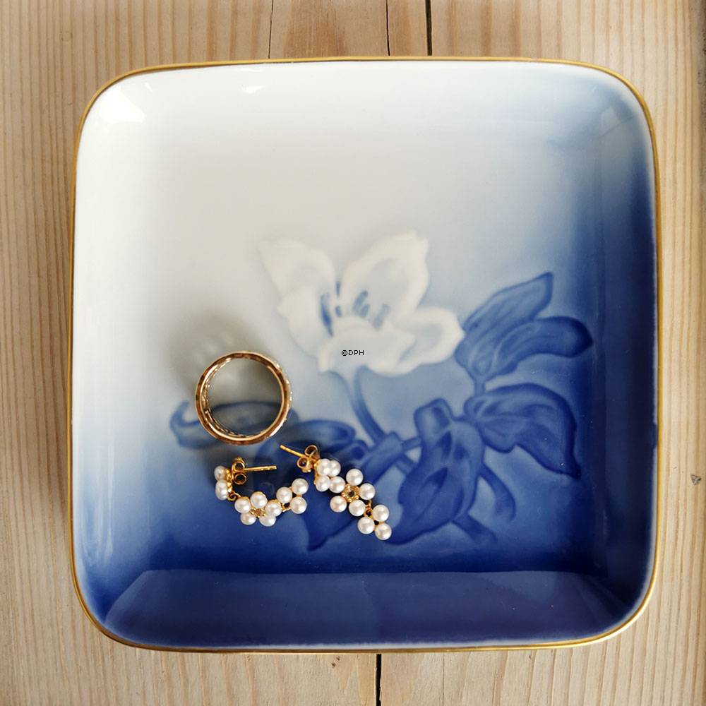 Julerose stel lille firkantet asiet med guldrand Bing & Grøndahl 12,5cm